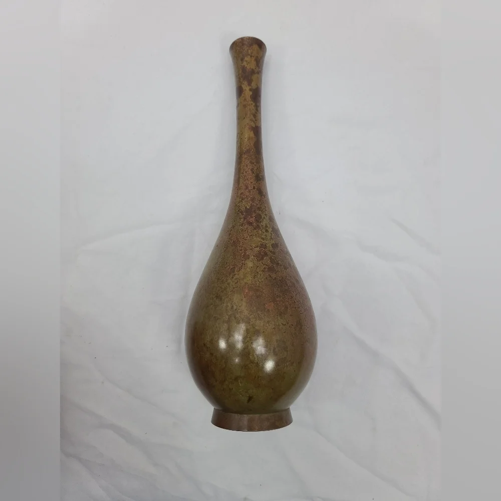 bronze Or Brass vase art with mottled patina, tall